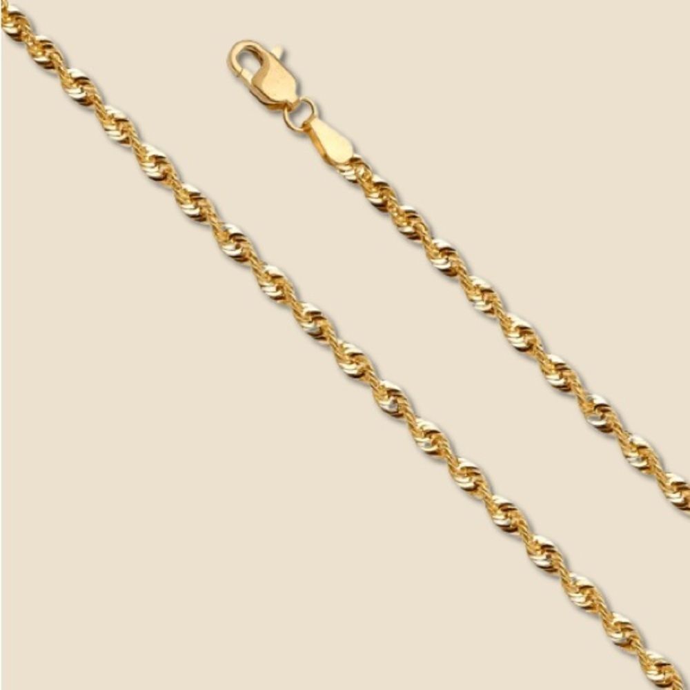 14K Real Gold 2.5mm French Hollow Rope Chain Necklace | 24” | Classic Design